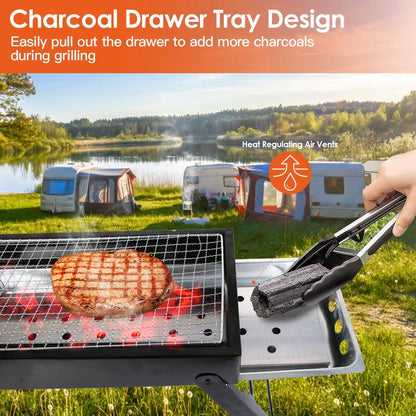 Rynx | Foldable Charcoal BBQ Grill Stainless Steel Grill Net