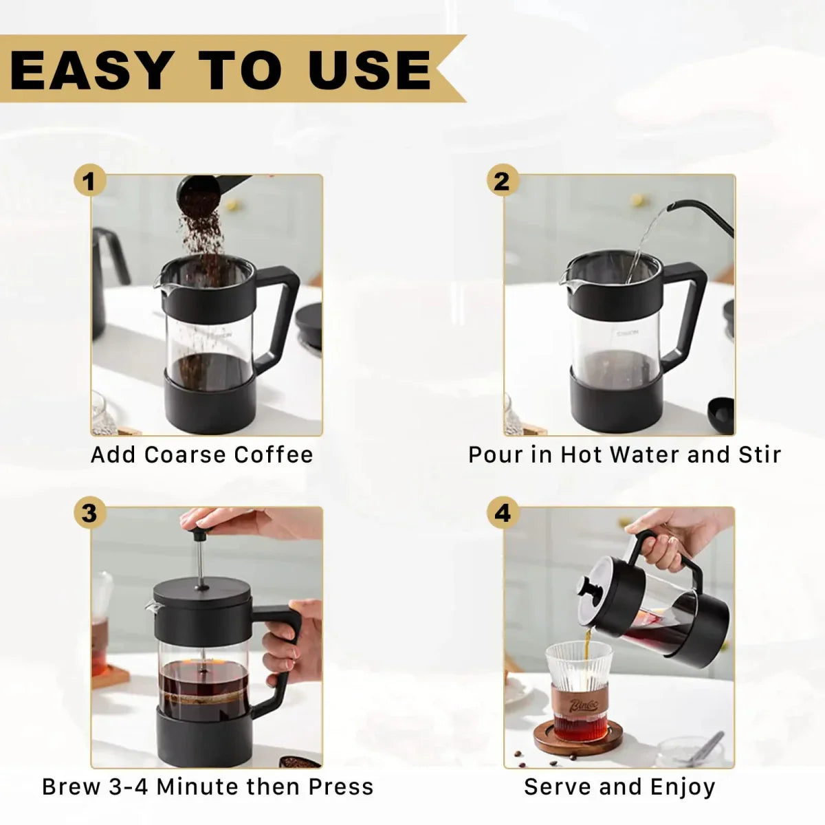 Rynx | French Press Coffee Maker - Borosilicate Glass - Perfect Taste - Sustainable Design