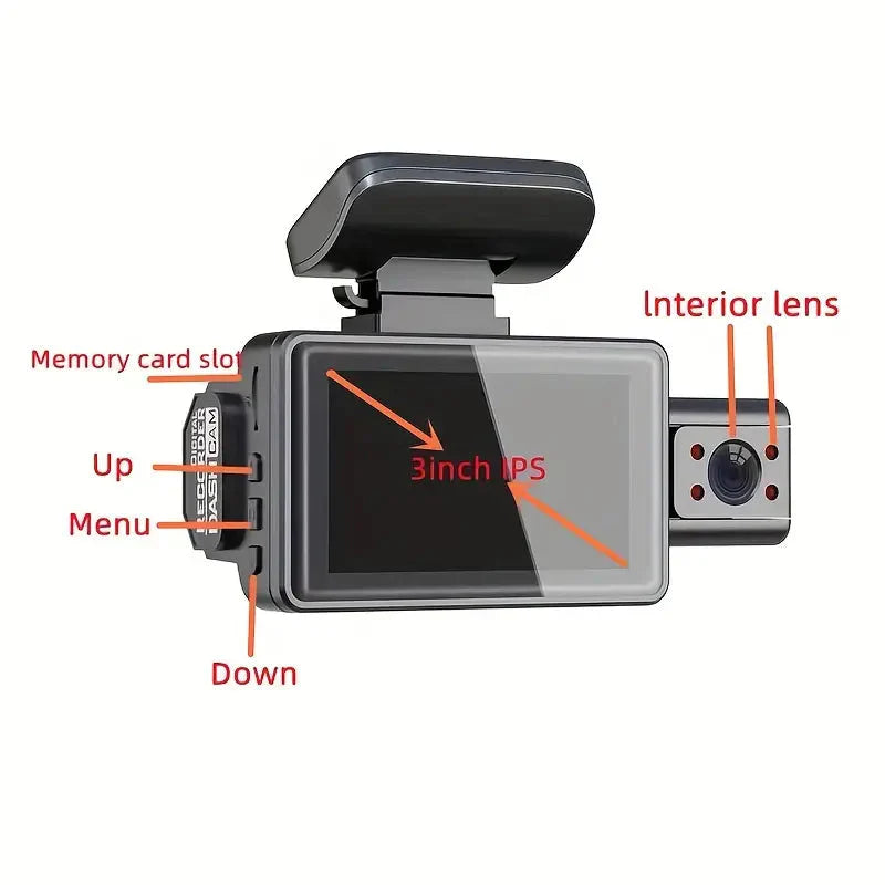 Rynx | Full HD 1080P Dual Car Dash Cam Night Vision with Front and Indoor Viewing