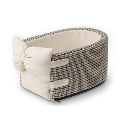 Rynx | Houndstooth Lookout Console Bow Pet Car Seat Beige