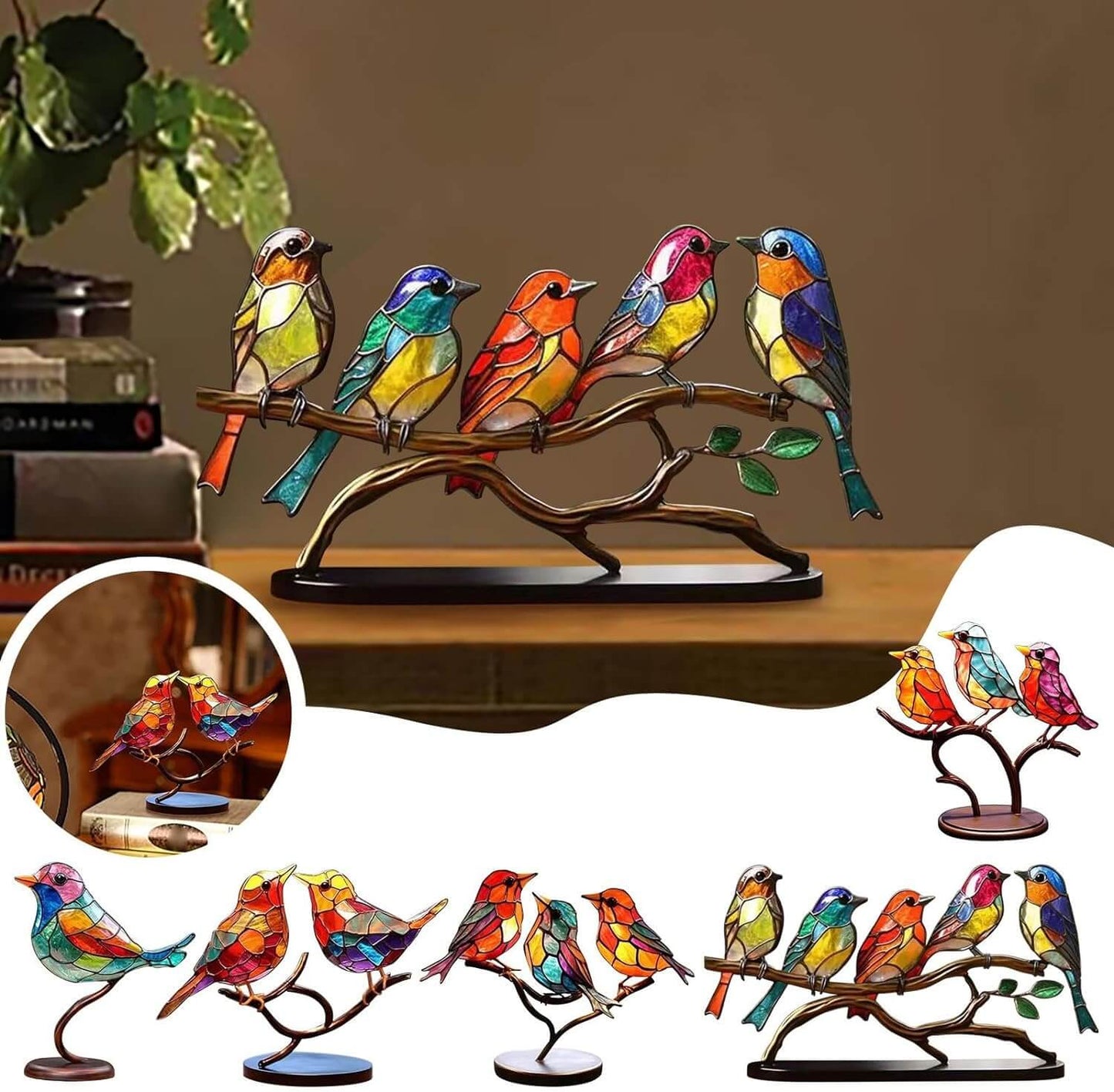 Rynx | ElegantAviary | Colorful Birds on Branch Desk Ornaments