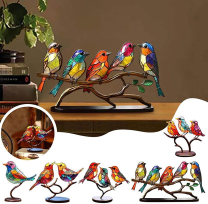 Rynx | ElegantAviary | Colorful Birds on Branch Desk Ornaments