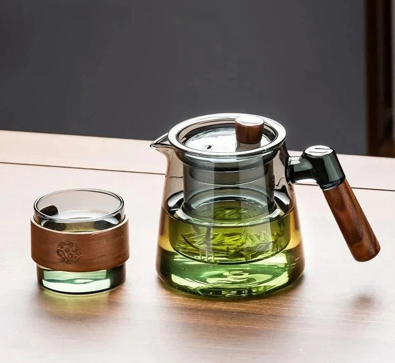 Rynx | Glass Teapot With Infuser - 600 Ml - Wooden Handle - Perfect For Tea Lovers