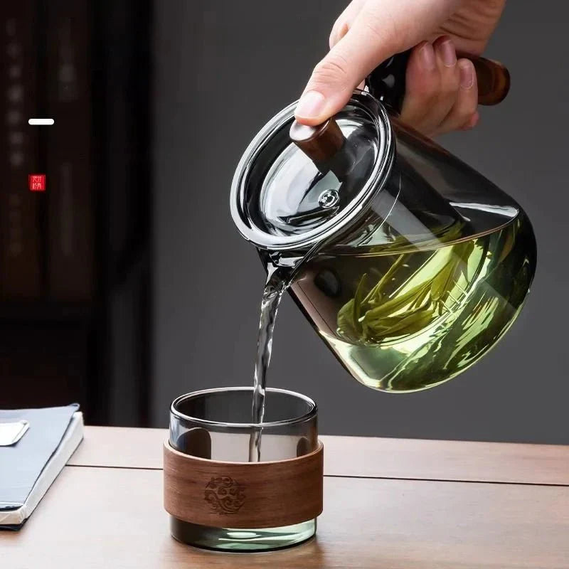 Rynx | Glass Teapot With Infuser - 600 Ml - Wooden Handle - Perfect For Tea Lovers