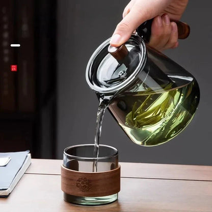 Rynx | Glass Teapot With Infuser - 600 Ml - Wooden Handle - Perfect For Tea Lovers