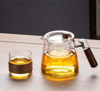 Rynx | Glass Teapot With Infuser - 600 Ml - Wooden Handle - Perfect For Tea Lovers