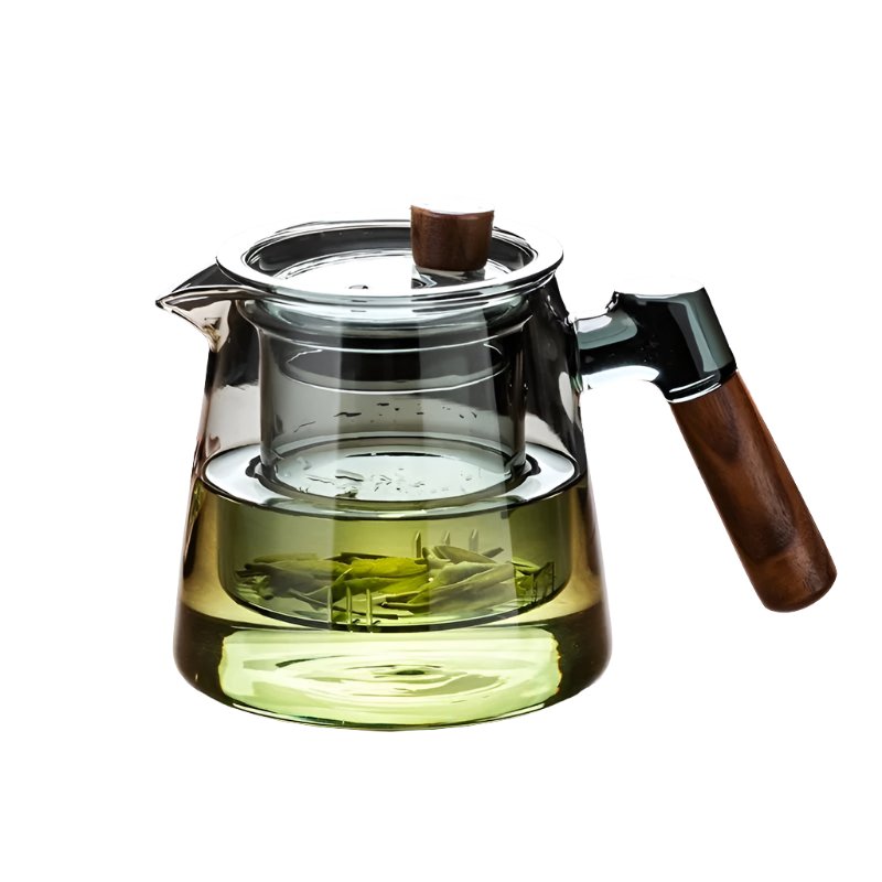 Rynx | Glass Teapot With Infuser - 600 Ml - Wooden Handle - Perfect For Tea Lovers Green Glass
