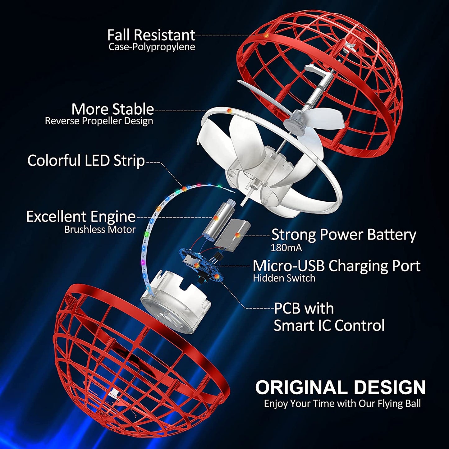 Rynx | Flying Orb Ball Rechargeable Boomerang Spinner UFO Drone Toy