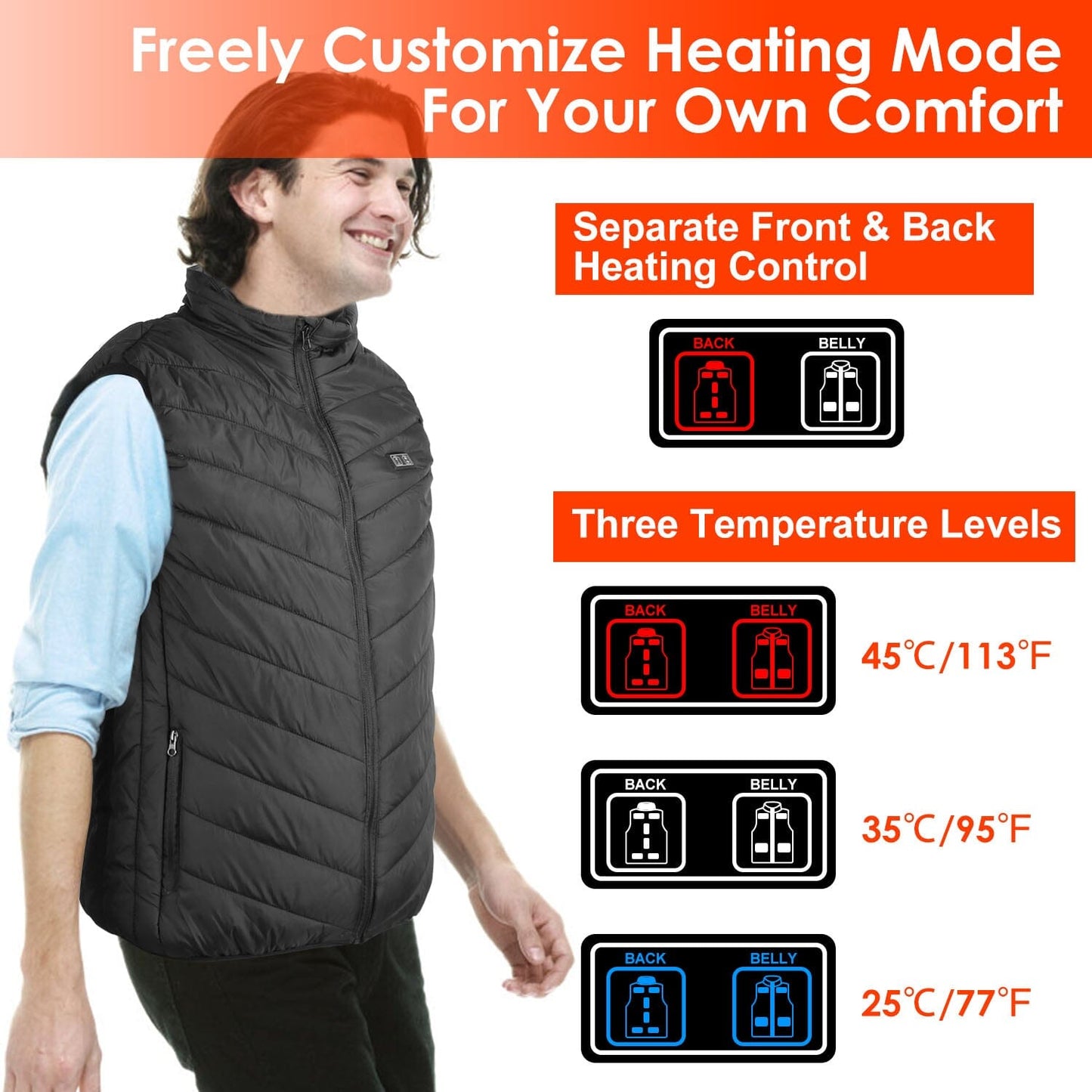 Rynx | Heated vest electric USB jacket with 3 temperature levels