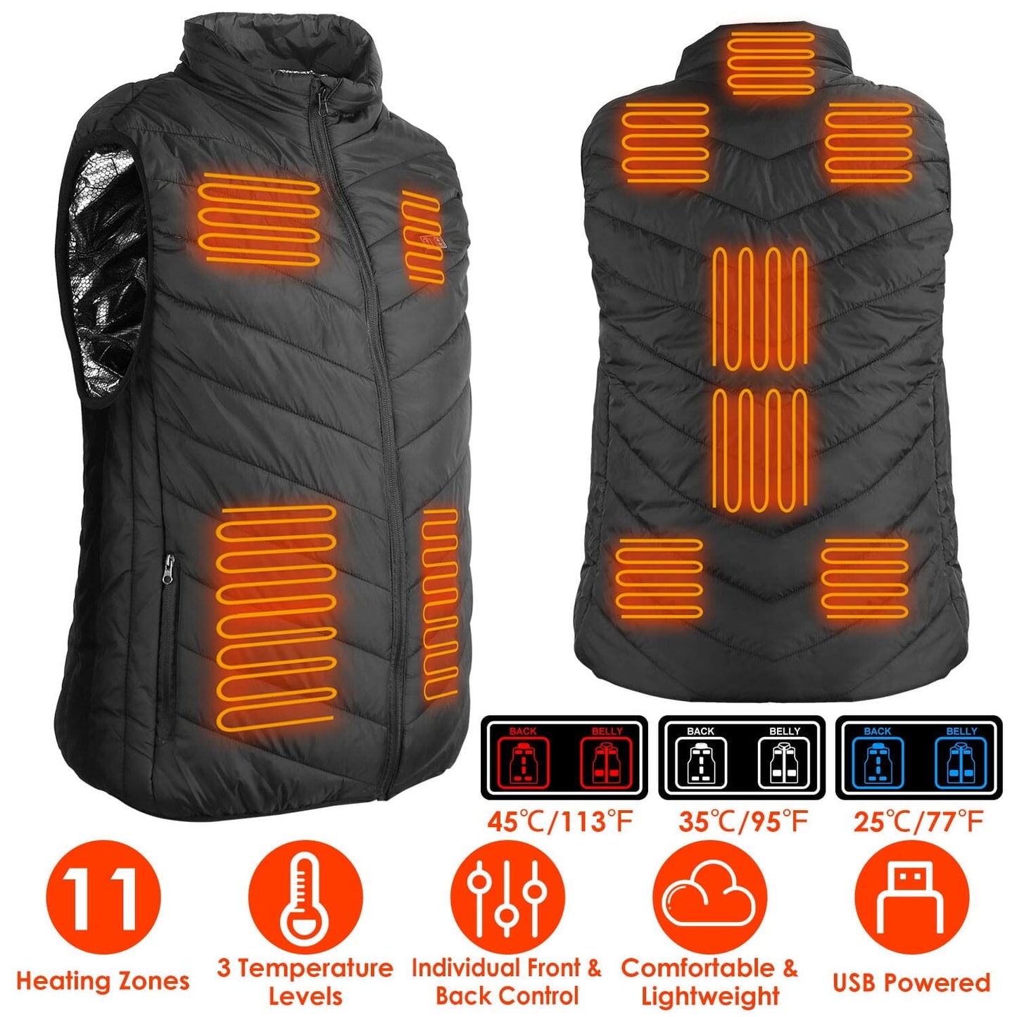 Rynx | Heated vest electric USB jacket with 3 temperature levels