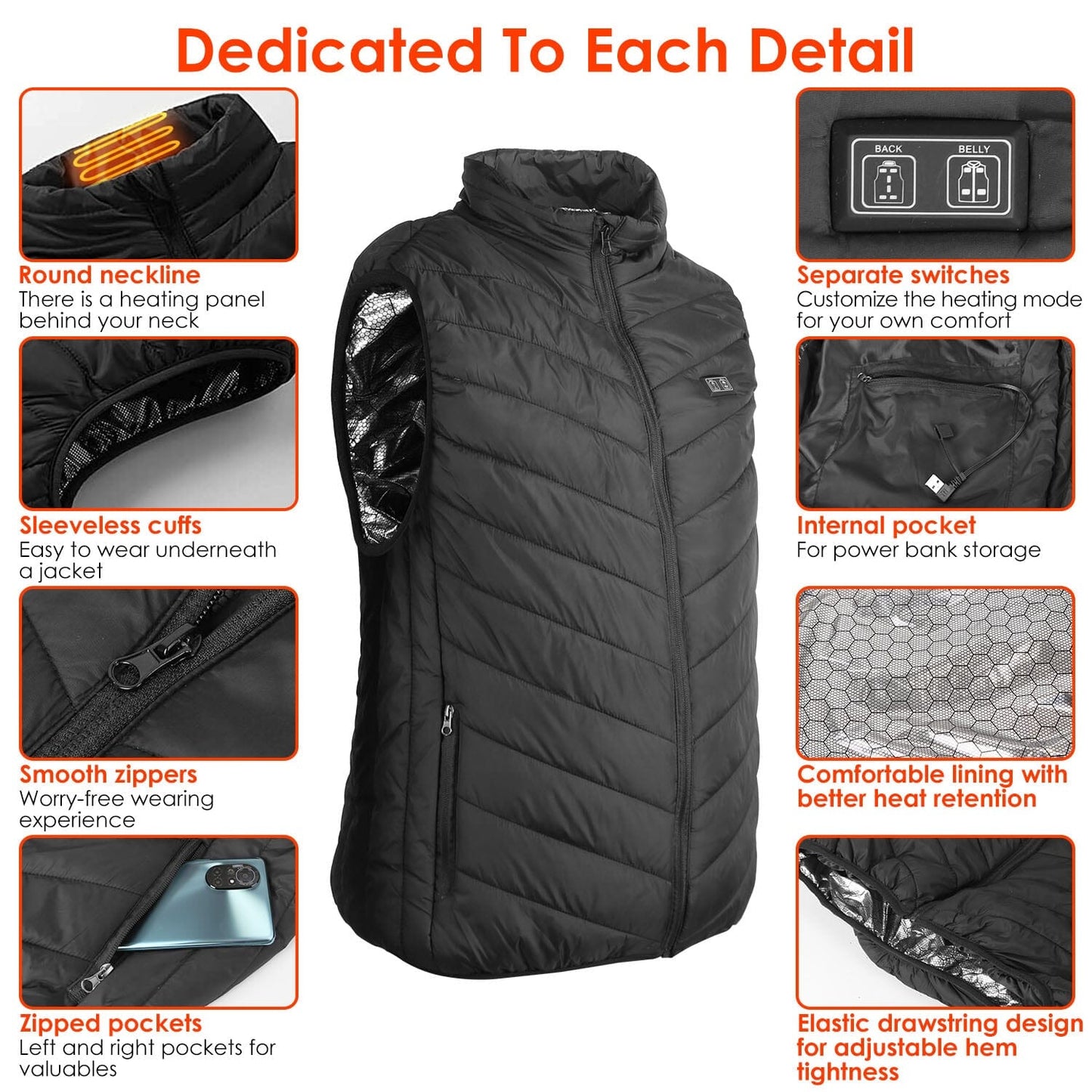Rynx | Heated vest electric USB jacket with 3 temperature levels