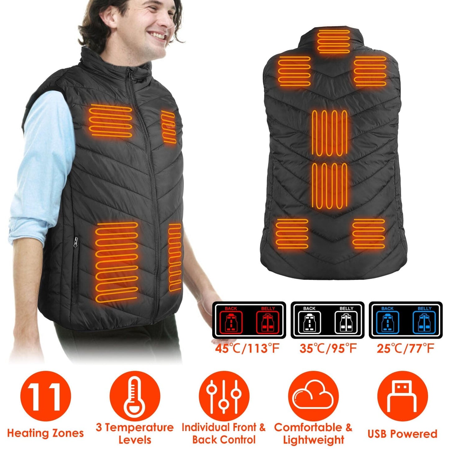 Rynx | Heated vest electric USB jacket with 3 temperature levels