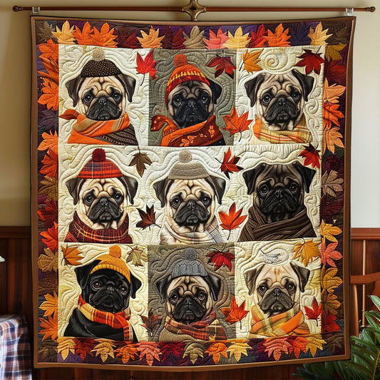 Rynx | Pug Dogs and Autumn Leaves Quilt