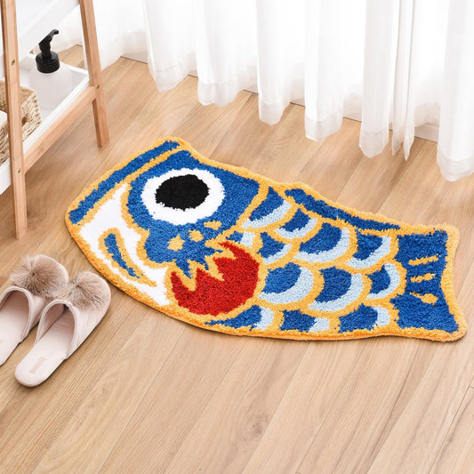 Rynx | Cute blue koi fish bath mat, Japanese carp bath rug