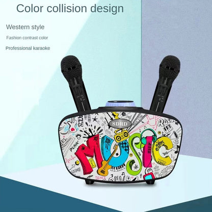 Rynx | Home Theater Portable Bluetooth Speaker KTV with Dual Wireless Microphones Personalized Graffiti Subwoofer Support TF Card