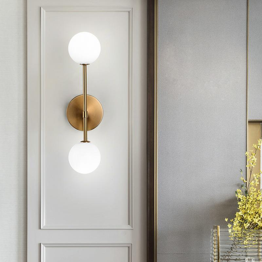 Rynx | LuxeLED - Gold Wall Lamp with Milk Glass Ball and Double G4 Light Source