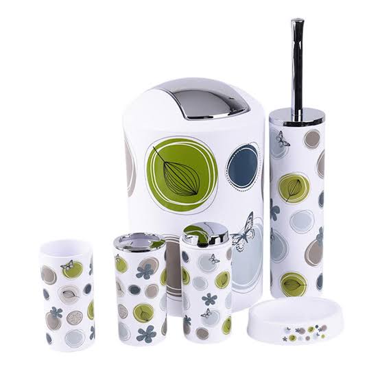 Rynx | Bathroom Accessories Set, 6 Piece Gift Set Toothbrush Holder, Toothbrush Cup, Soap Dispenser, Soap Dish, Toilet Brush Holder, Trash Can