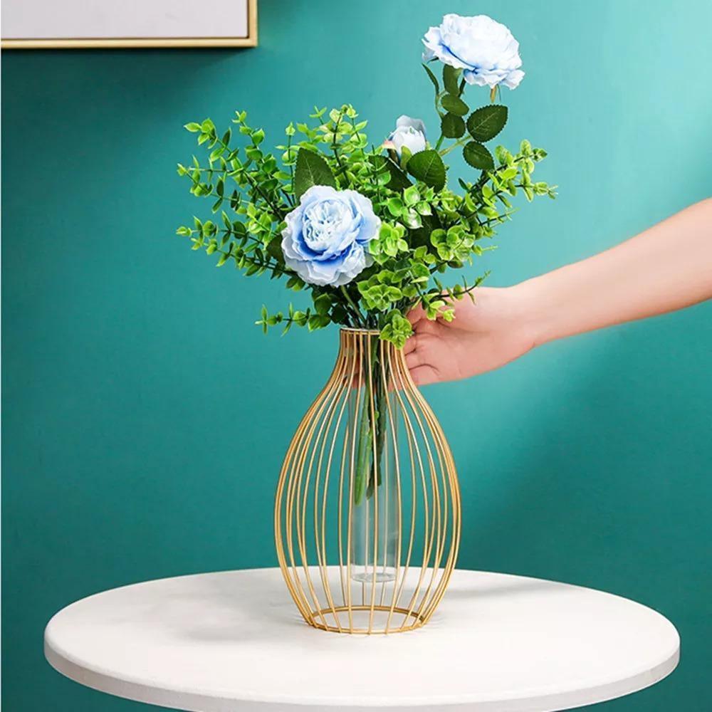 Rynx | FloraFrame Geometric Iron Vase with Glass Tube | Minimalist Design | Modern Decor for Home and Office