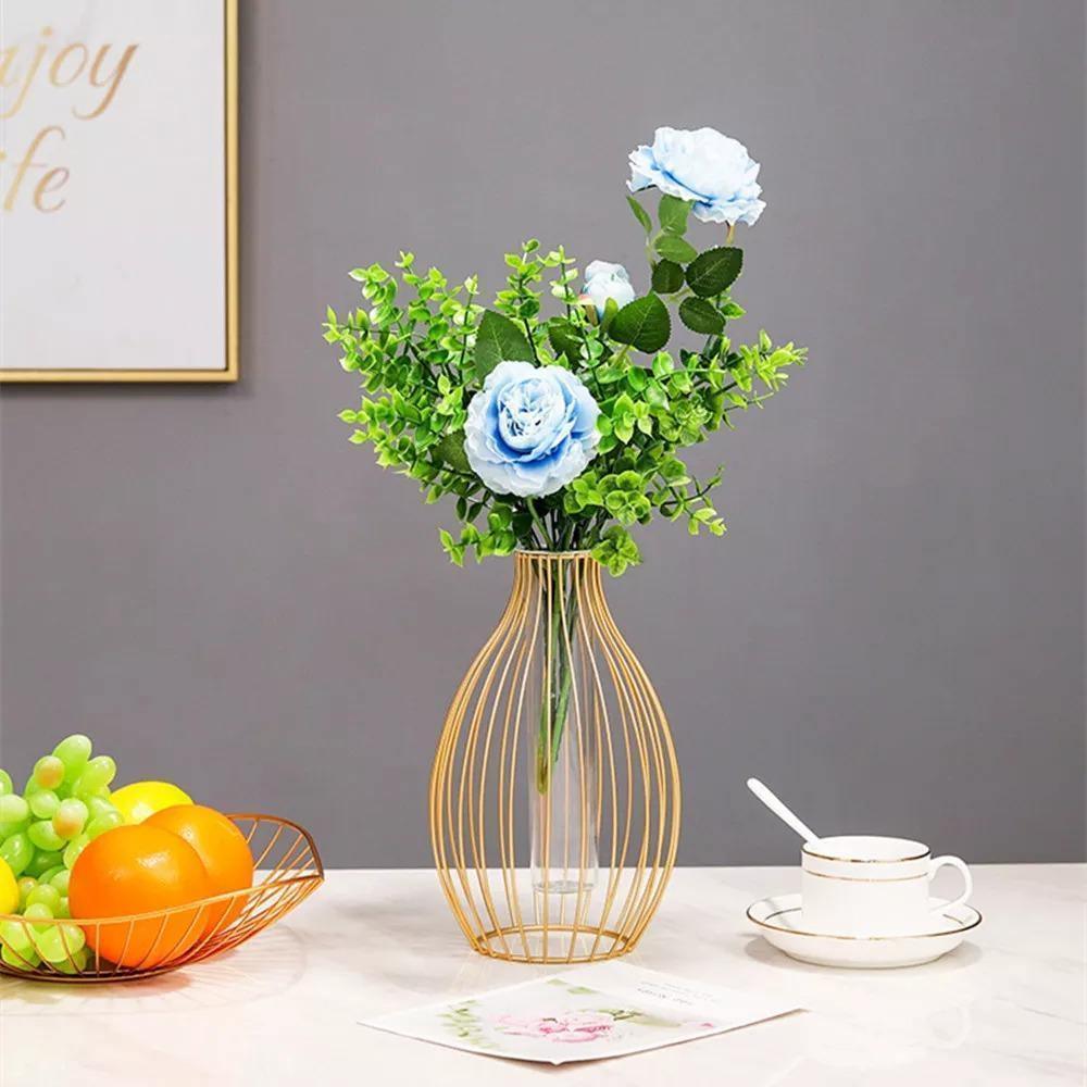 Rynx | FloraFrame Geometric Iron Vase with Glass Tube | Minimalist Design | Modern Decor for Home and Office