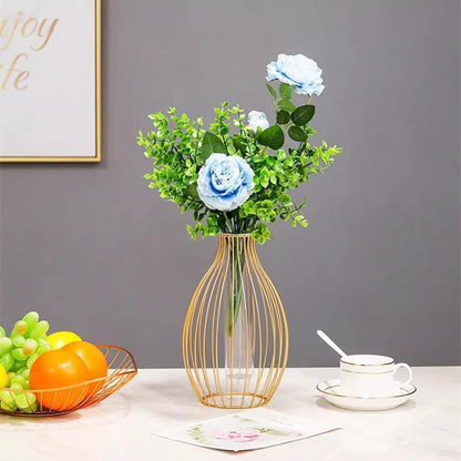 Rynx | FloraFrame Geometric Iron Vase with Glass Tube | Minimalist Design | Modern Decor for Home and Office