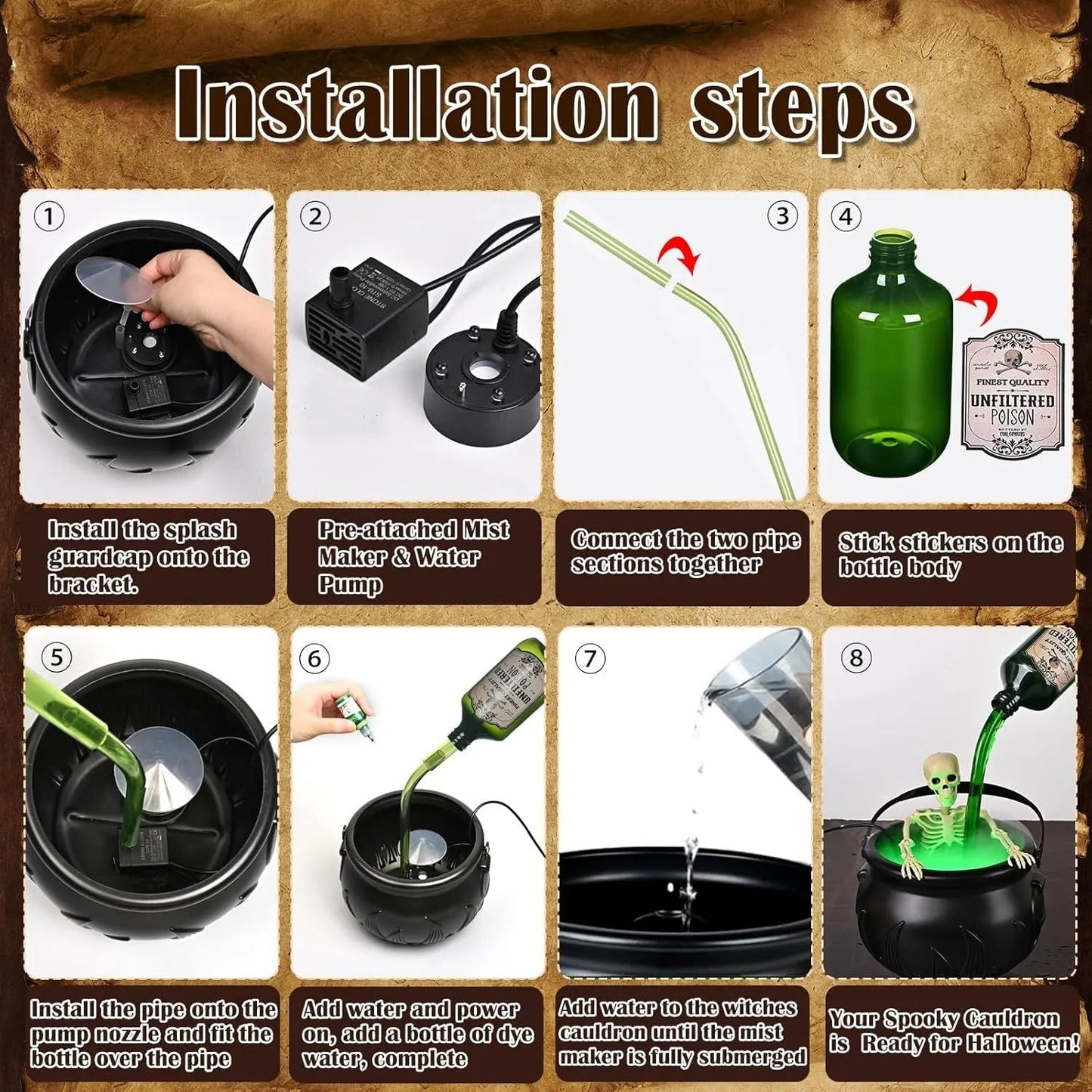 Rynx | Cauldron decoration – with floating magic bottle & fog effect