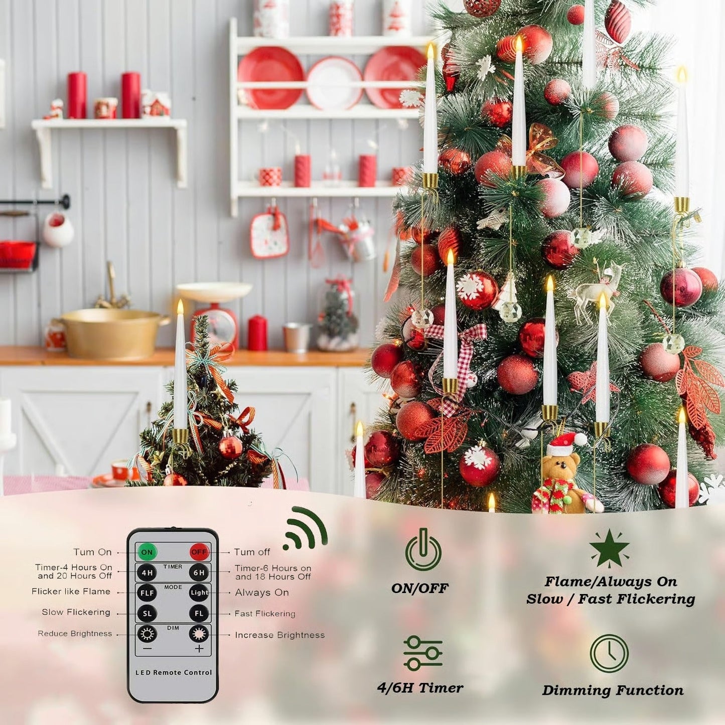 Rynx | LED Christmas tree candles with crystal ball – Realistic flame effect