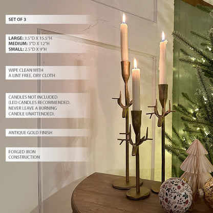 Rynx | Antique inspired iron deer candle holders, set of three