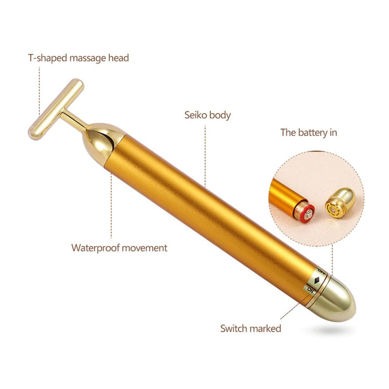 Rynx | GlowBar 24K Gold Face Roller | T-Massager | Skin Tightening & Anti-Aging