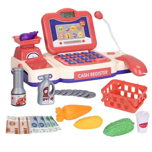 Rynx | Kids Cash Register Pretend Play Toy with Scanner Calculator