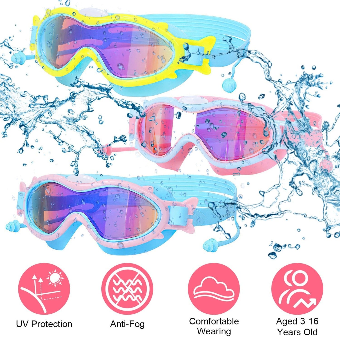 Rynx | Children's swimming goggles with earplugs UV protection anti-fog leak-proof
