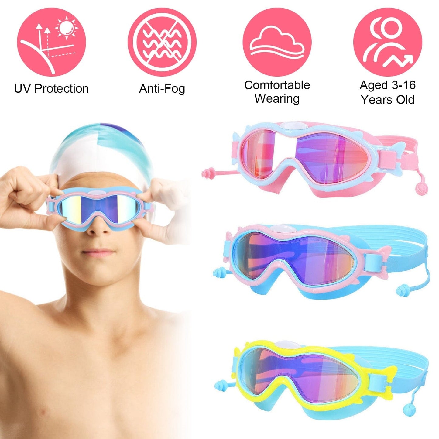 Rynx | Children's swimming goggles with earplugs UV protection anti-fog leak-proof