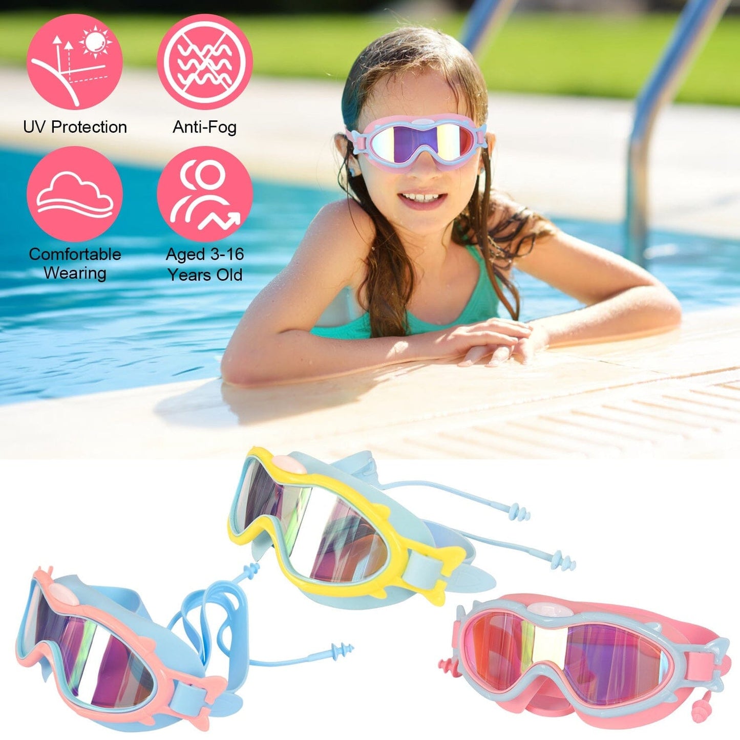 Rynx | Children's swimming goggles with earplugs UV protection anti-fog leak-proof