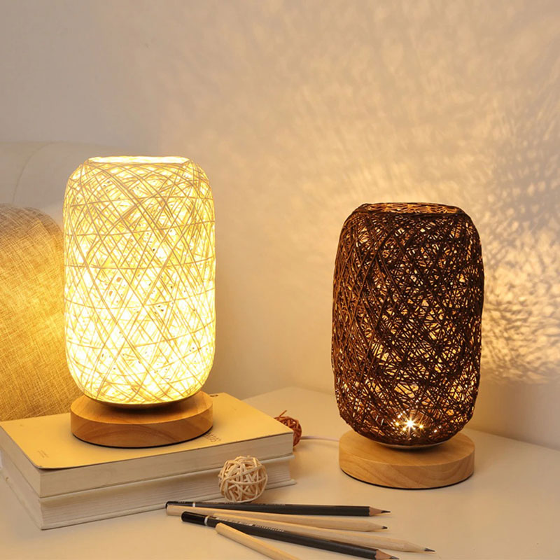 RYNX | Nightstand Lamp In Rattan And Wood