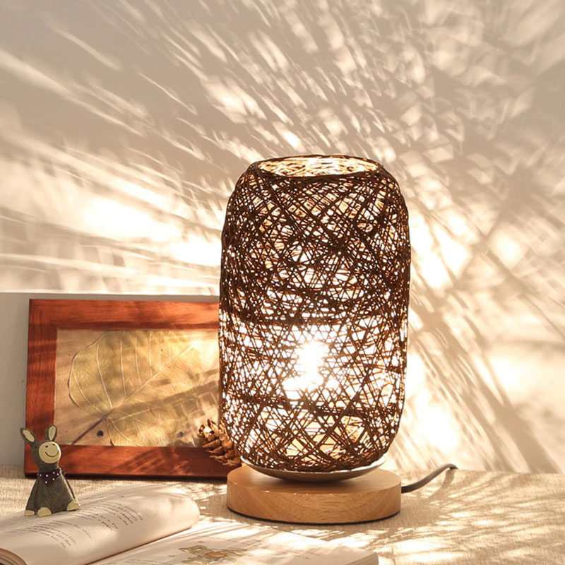 RYNX | Nightstand Lamp In Rattan And Wood