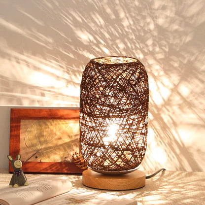 RYNX | Nightstand Lamp In Rattan And Wood