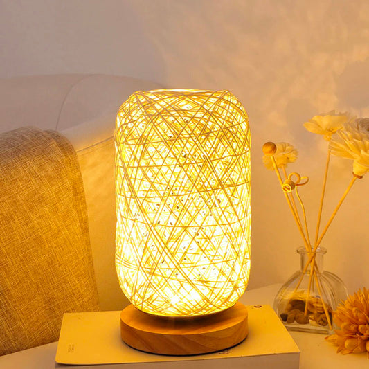 RYNX | Nightstand Lamp In Rattan And Wood