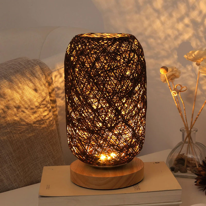 RYNX | Nightstand Lamp In Rattan And Wood