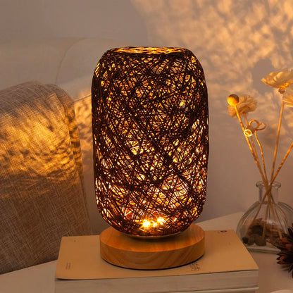 RYNX | Nightstand Lamp In Rattan And Wood