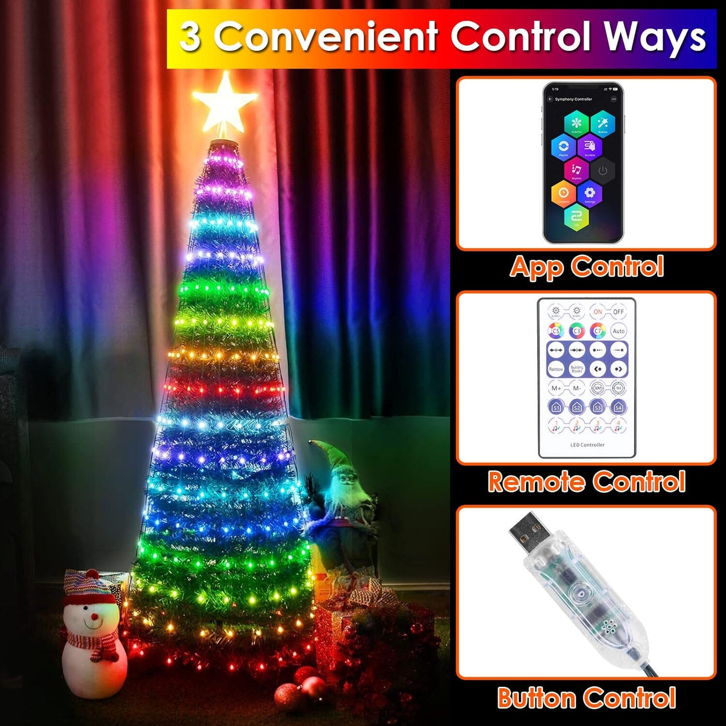 Rynx | LED Light Foldable Christmas Tree Light with Remote Control App Control