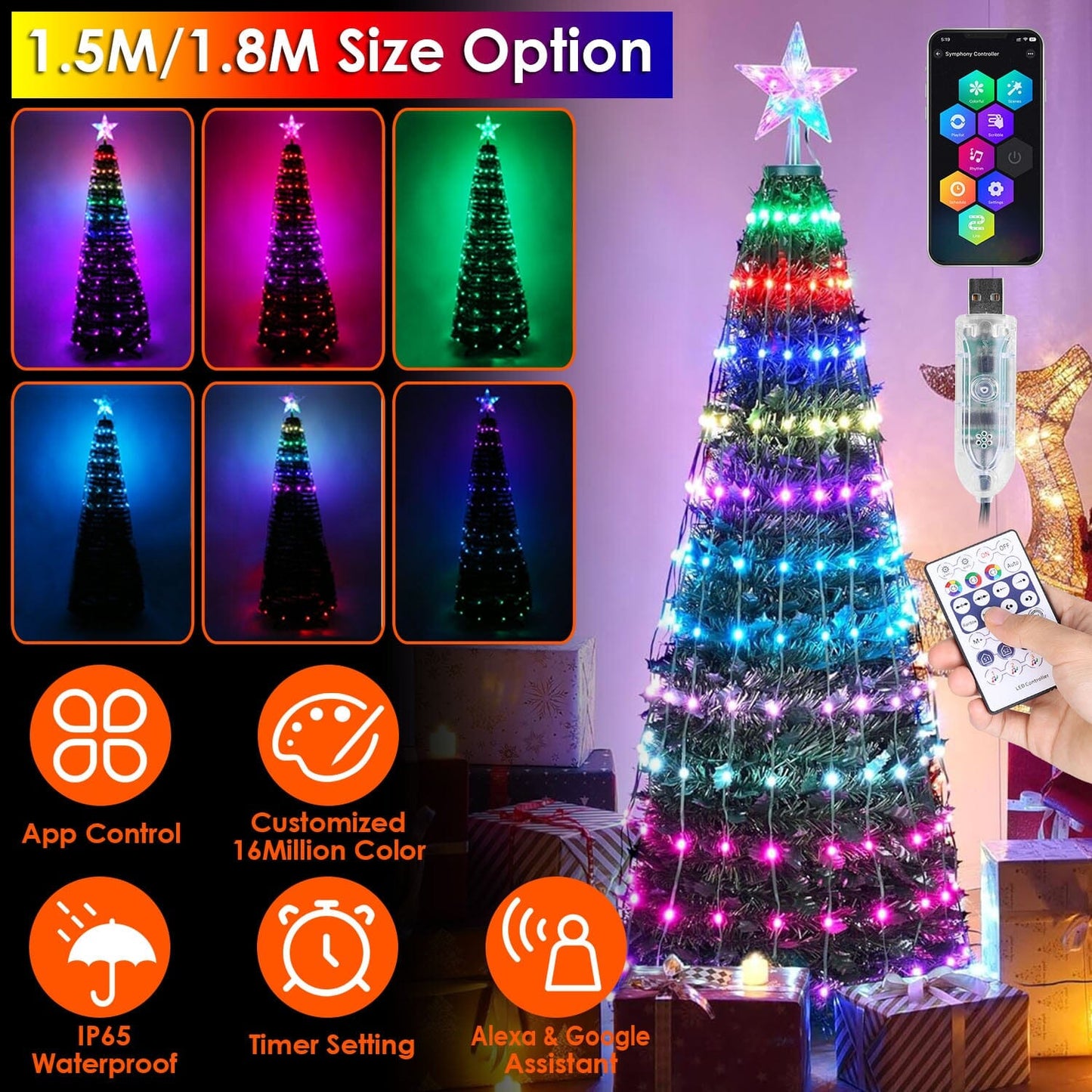 Rynx | LED Light Foldable Christmas Tree Light with Remote Control App Control