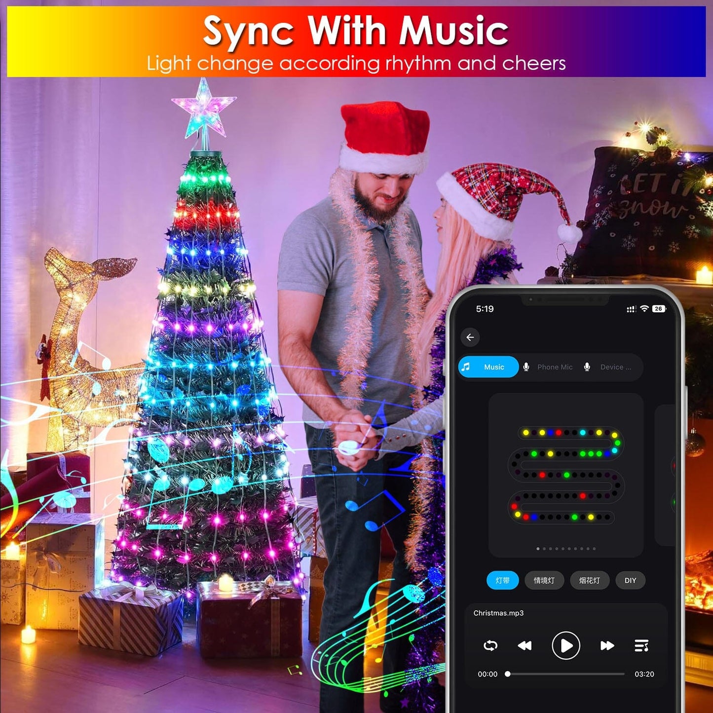 Rynx | LED Light Foldable Christmas Tree Light with Remote Control App Control