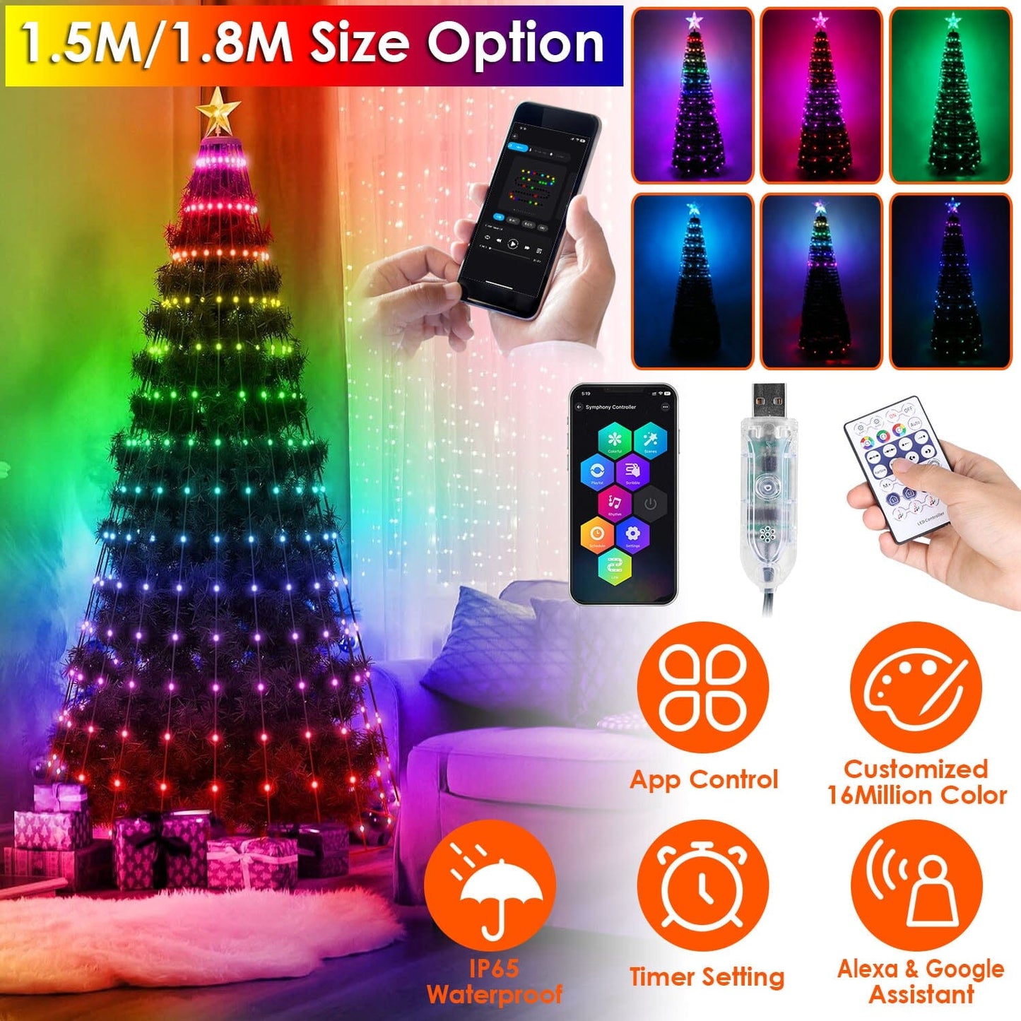 Rynx | LED Light Foldable Christmas Tree Light with Remote Control App Control