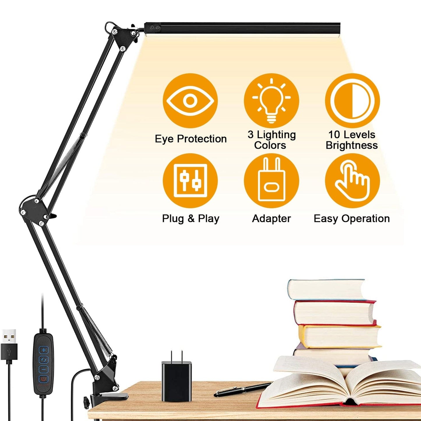 Rynx | LED Reading Lamp with Clamp Adjustable Swing Arm