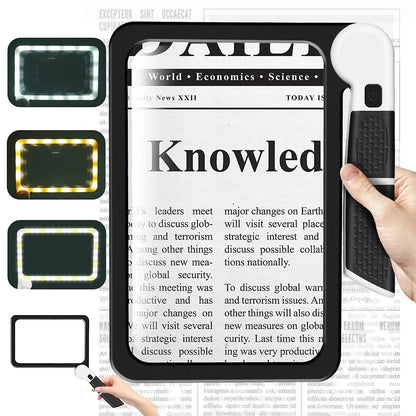 Rynx | Full-Sided Handheld Magnifying Glass – 5X Magnification, LED Illuminated Magnifier with 3 Modes, Ideal for Reading Books and for Seniors