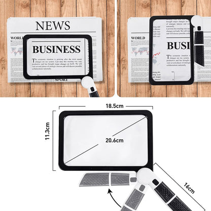 Rynx | Full-Sided Handheld Magnifying Glass – 5X Magnification, LED Illuminated Magnifier with 3 Modes, Ideal for Reading Books and for Seniors