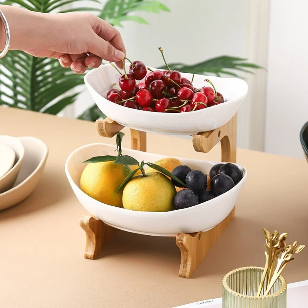 Rynx | Modern Bamboo Fruit Bowl - 2 to 3 Levels - Stylish and Space-Saving