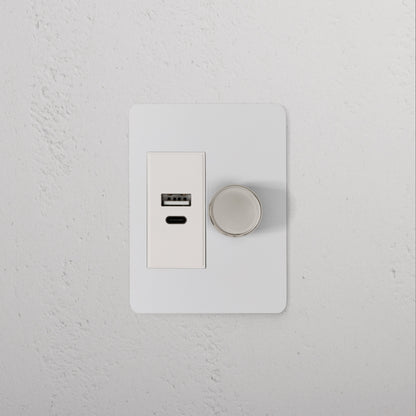 Rynx | 1G Two Way Dimmer + USB A+C Slimline Switch - Malbar Polished Nickel White