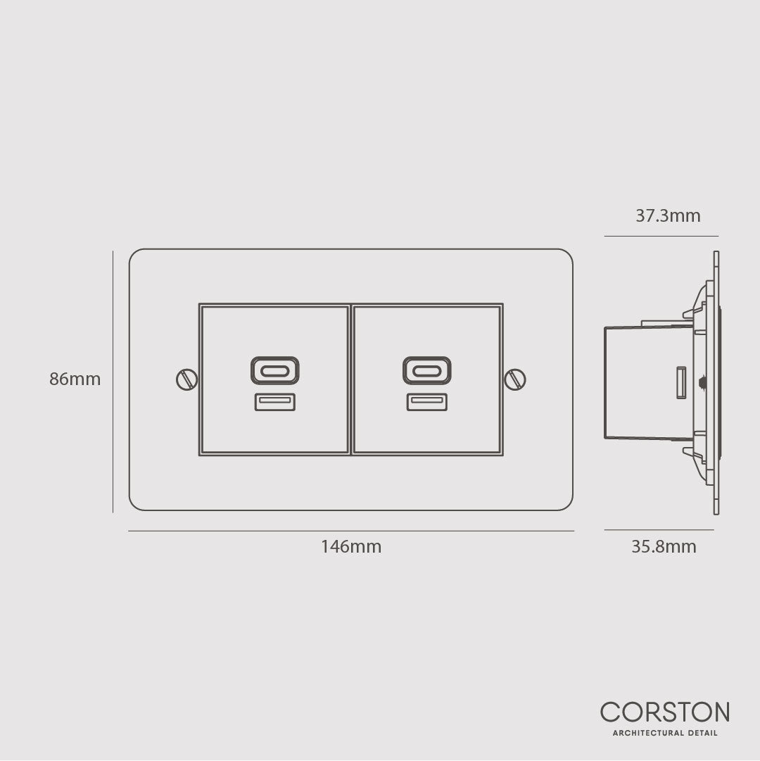 Rynx | 2x USB A+C Fast Charging Port - Clear Black