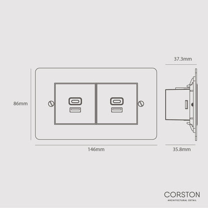 Rynx | 2x USB A+C Fast Charging Port - Clear Black
