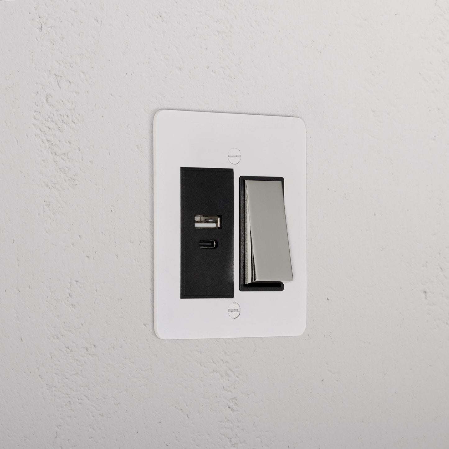 Rynx | 1G Two Way Rocker + USB A+C Slimline Switch - Malbar Polished Nickel Black